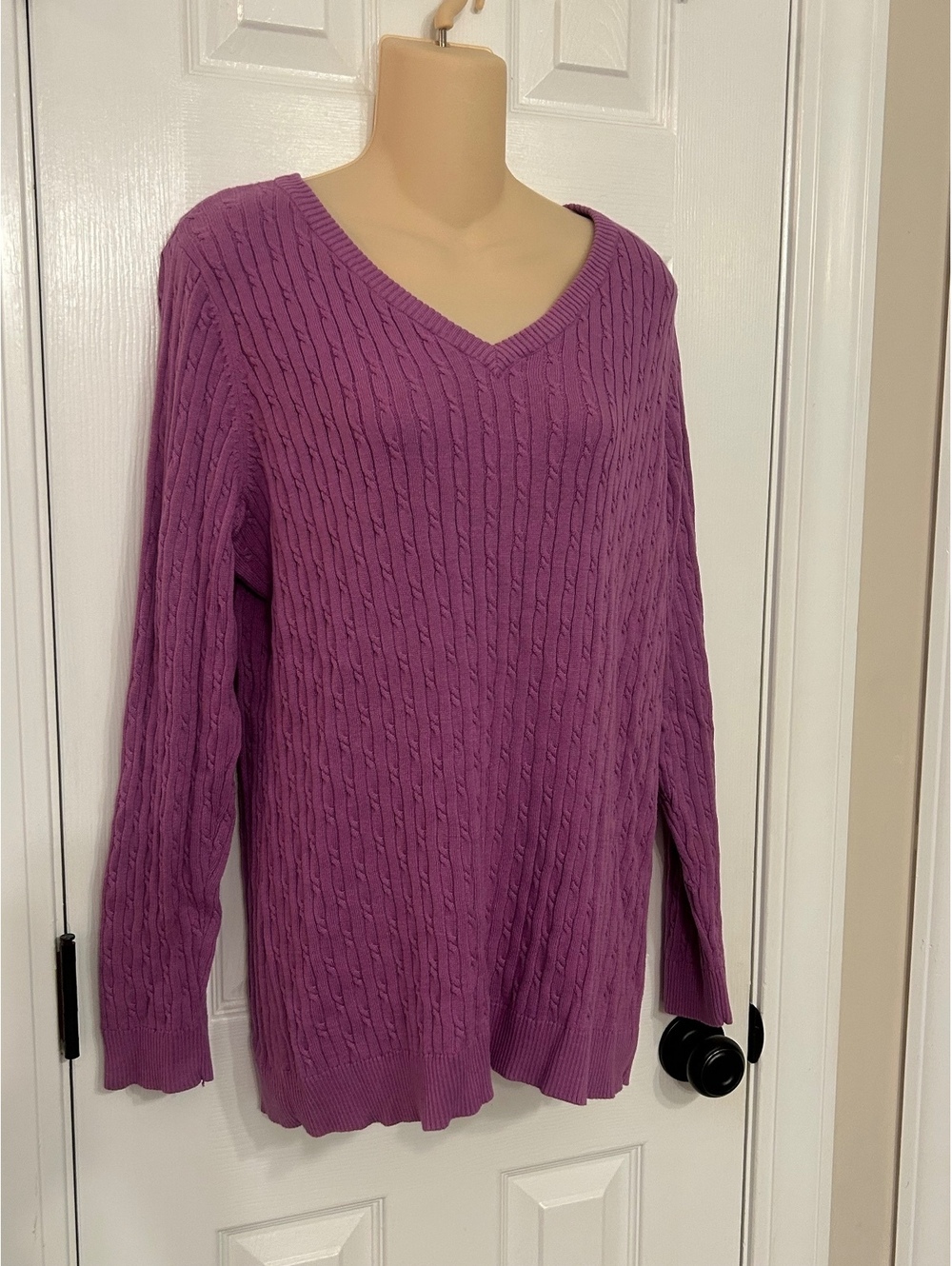 Caribbean Joe Women's Purple Cable Knit V-Neck Sweater Size 1X
